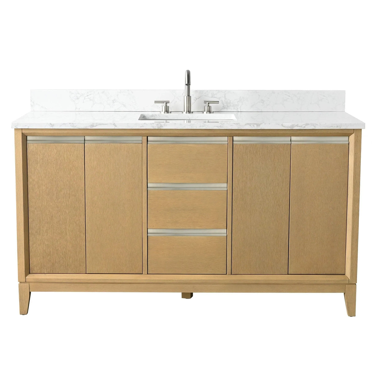 Vanity Art Badezimmerschrank mit Keramikwaschbecken und Platte aus technischem Marmor