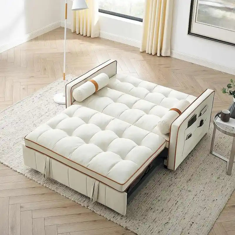 Multifunktionales Samt-Schlafsofa mit Ausziehfunktion, verstellbarer Rückenlehne und Kissen – k. A.