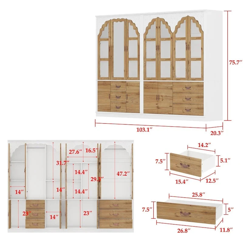 Vintage-inspiriertes zweiteiliges Kleiderschrank-Set mit Metallakzenten