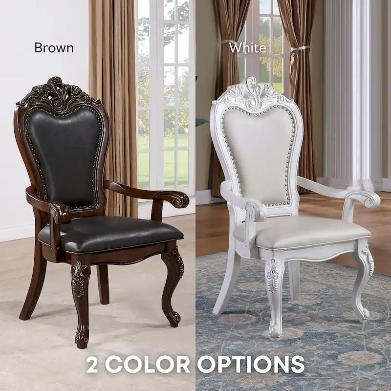Furniture of America Eugene Traditionelle Esszimmer-Armstühle aus Massivholz mit Ziernagelbesatz und Cabriole-Beinen (2er-Set)