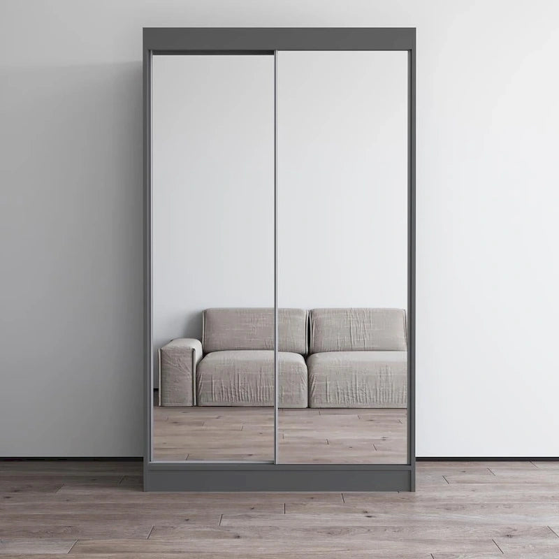 Spiegel-Kleiderschrank mit 2 Türen in Hochglanz-Optik | 120 oder 150 cm breit