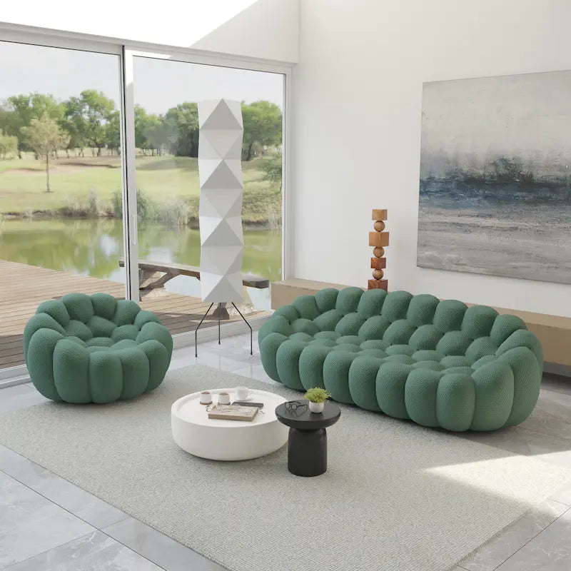 2-tlg. 3D-Wabenstoff-Polster-Bubble-Sofa, 3-Sitzer Bubble-Couch und Einzelsessel für das Wohnzimmer