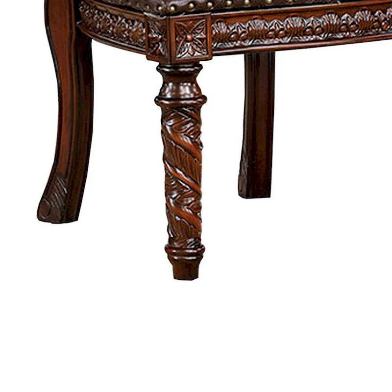 Iga 22 Zoll geschnitzter Esszimmerstuhl, 2er-Set, Kunstledersitz, Ziernietverzierung