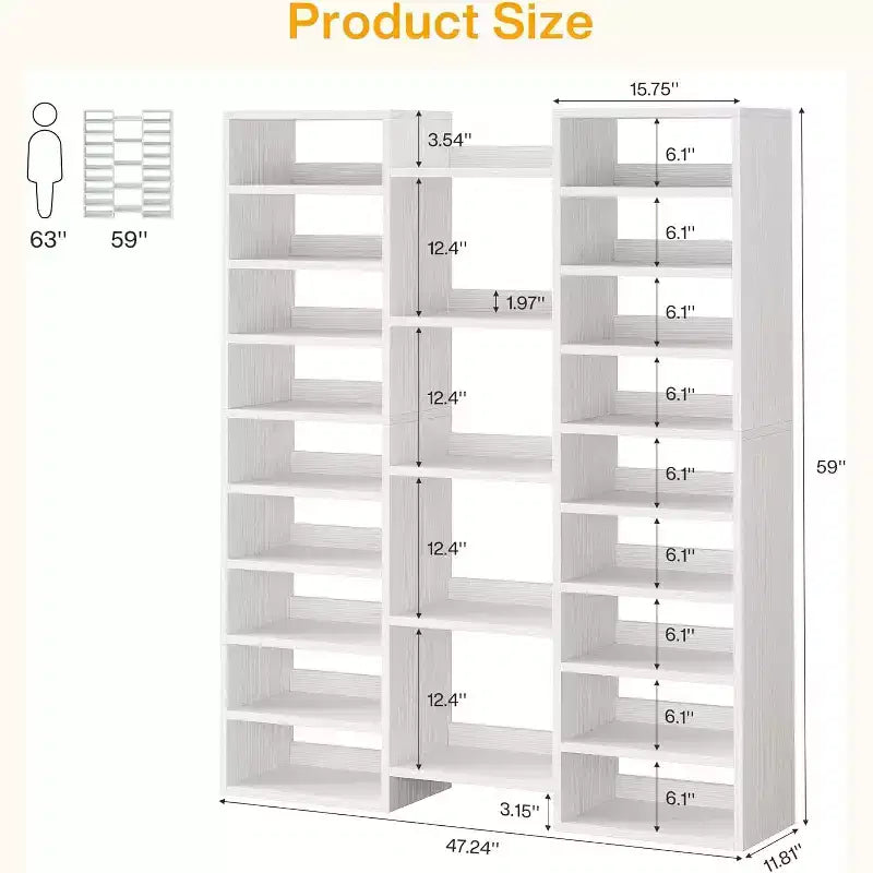 Lantine 14-stöckiges hohes Schuhregal, großer freistehender Organizer mit offenen Fächern für 46 Paar, Holzschrank für Kleiderschrank, Flur, Schlafzimmer, Weiß