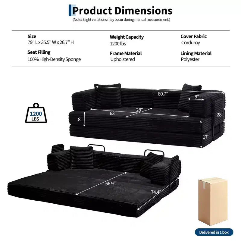 80,7" 5-in-1 ausklappbares Schlafsofa ??Kordsamt, 544 kg, keine Montage erforderlich