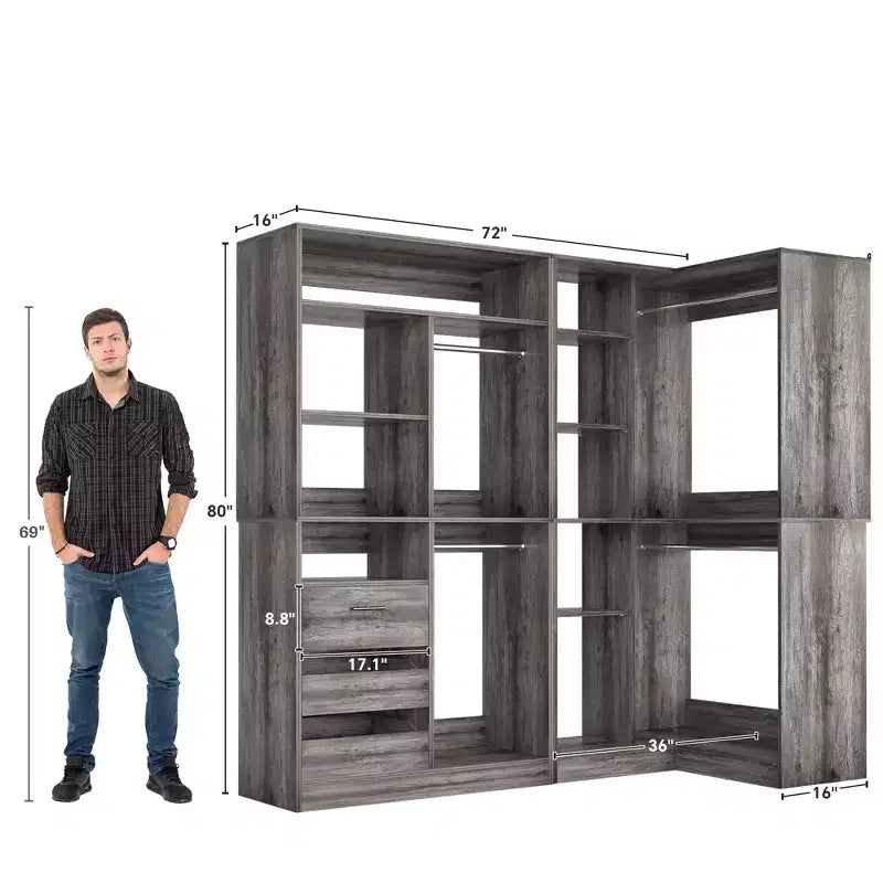 Besiost 2er-Set Eckschranksystem mit Turmregal, freistehender Kleiderschrank-Organizer mit Schubladen