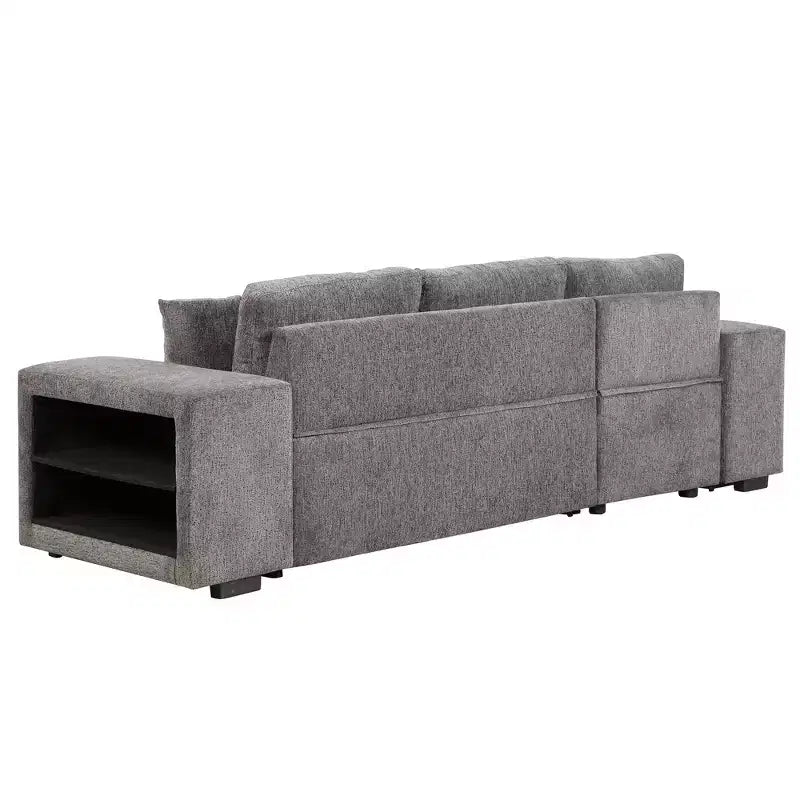 104,5 Zoll L-förmige Schlafcouchgarnitur mit Stauraum-Chaiselongue und 2 Hockern – 3-Sitzer-Schlafsofa mit Schlaffunktion für das Wohnzimmer