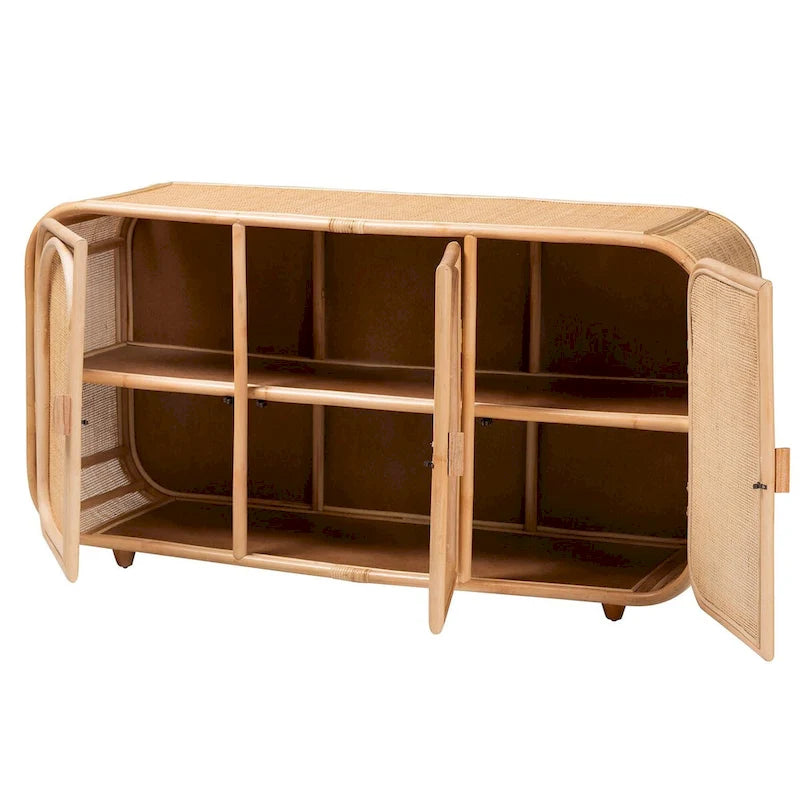 Evania Bohemian Natur-Rattan-Schrank mit 3 Türen