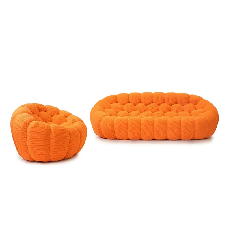2-tlg. 3D-Wabenstoff-Polster-Bubble-Sofa, 3-Sitzer Bubble-Couch und Einzelsessel für das Wohnzimmer