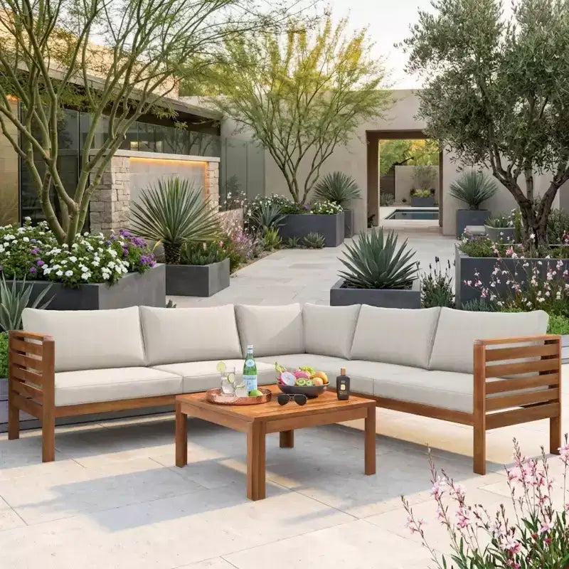 Polibi Acacia Eck-Outdoor-Sofa-Set mit passendem Couchtisch