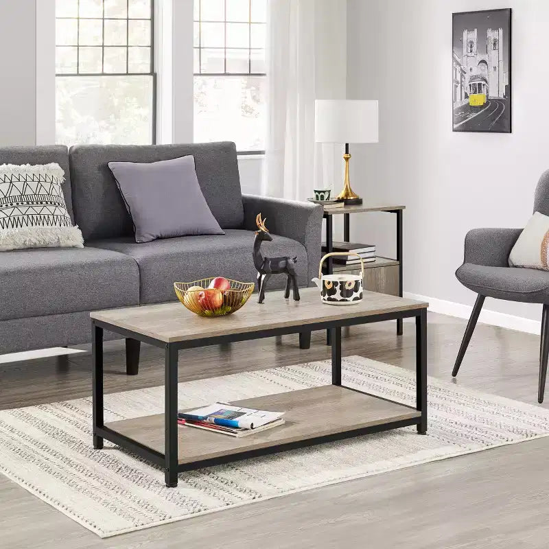 Yaheetech Industrie-Couchtisch aus Holz mit Ablagefach für das Wohnzimmer