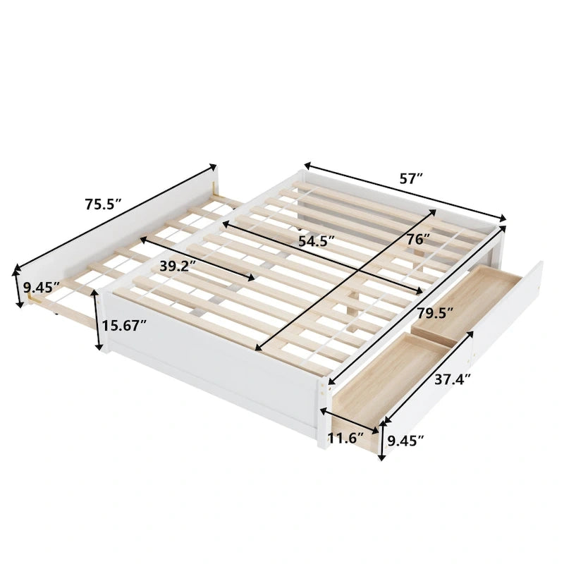 Doppelbett mit Einzelbett-Schiebebett und zwei Schubladen