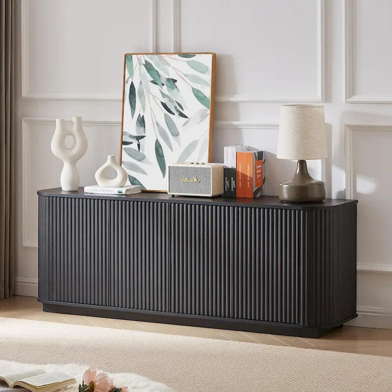 Sideboard Aufbewahrungsschrank TV-Ständer mit Wellenmuster Buffet-Schrank Holzschrank mit vertikalen Streifen