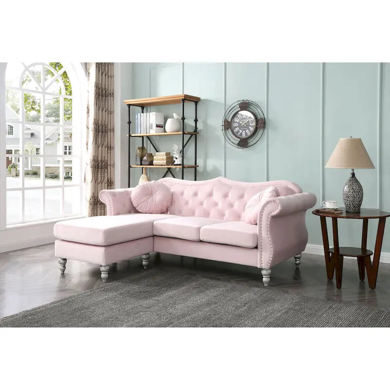 Hollywood-Samtsofa mit beidseitig montierbarer Chaiselongue