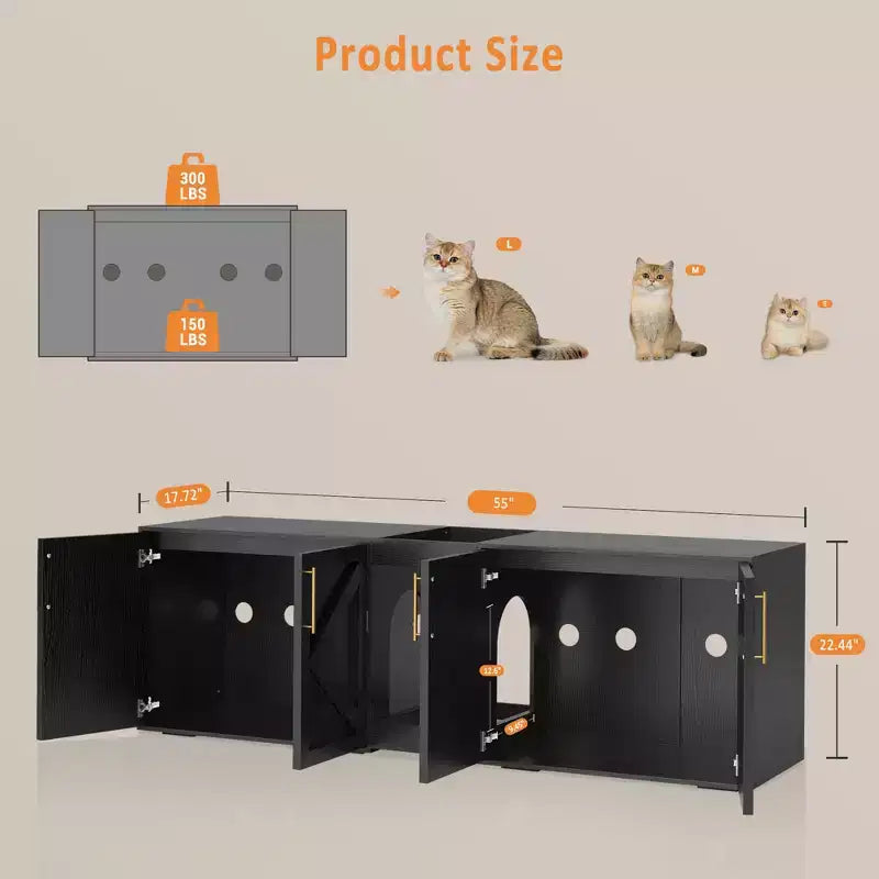 Verkleidung für Katzenklo, großer Katzenklo-Schrank, geschlossener Doppel-Katzenklo-Schrank, Katzenklo-Schrank aus Holz, für Zuhause und Wohnzimmer