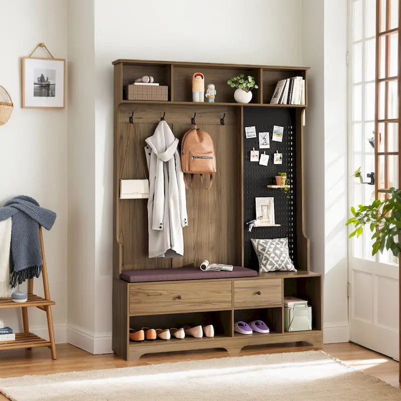 GDFStudio – Finn Multifunktionale Garderobe mit Schuhbank, Lochwand und viel Stauraum