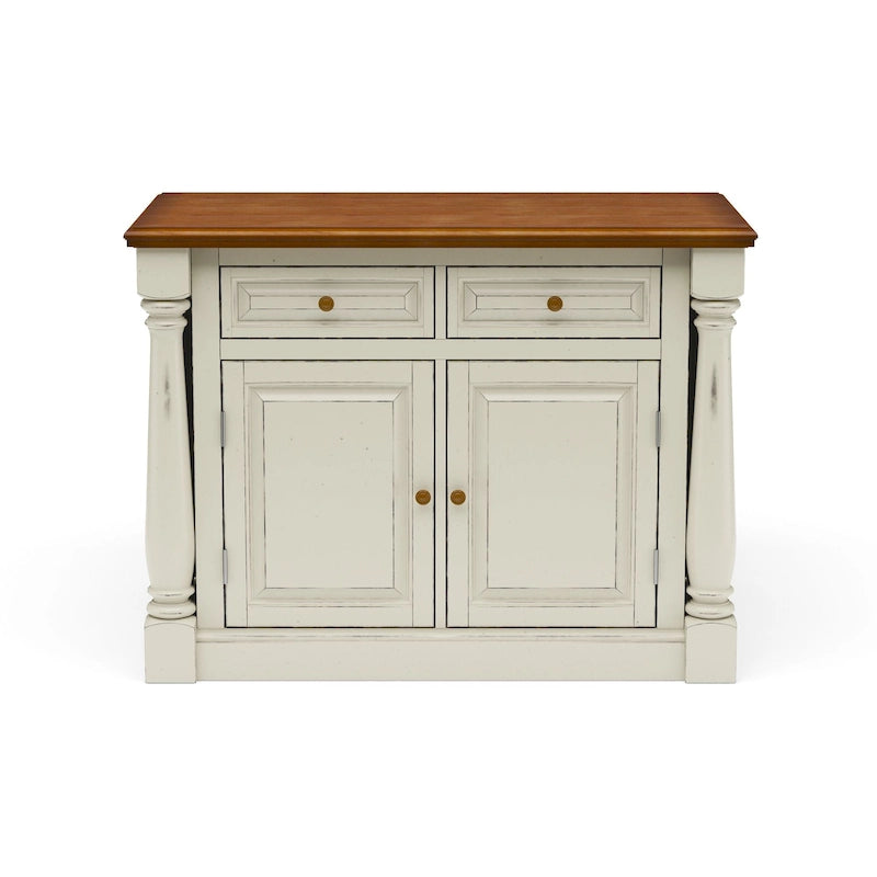 Homestyles Monarch 3-teiliges Kücheninsel-Set aus cremeweißem Holz mit ausklappbarer Holzplatte – 48 x 25 x 36
