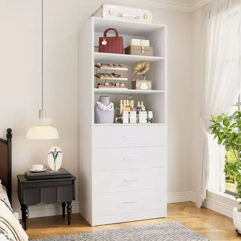 Schrankorganisationssystem mit Holzschubladen und Regalen
