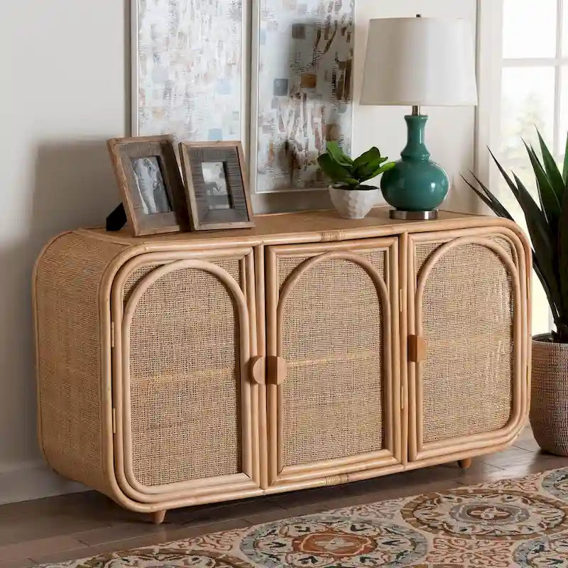 Evania Bohemian Natur-Rattan-Schrank mit 3 Türen