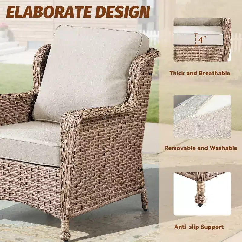 GDFStudio Halston Outdoor-Korbsessel-Set mit Kissen und Beistelltisch