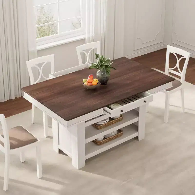 60-Zoll-Kücheninsel mit Stauraum, 4-stufiger stationärer Küchentisch im Landhausstil mit großer Arbeitsplatte für Küche, Esszimmer und Wohnzimmer