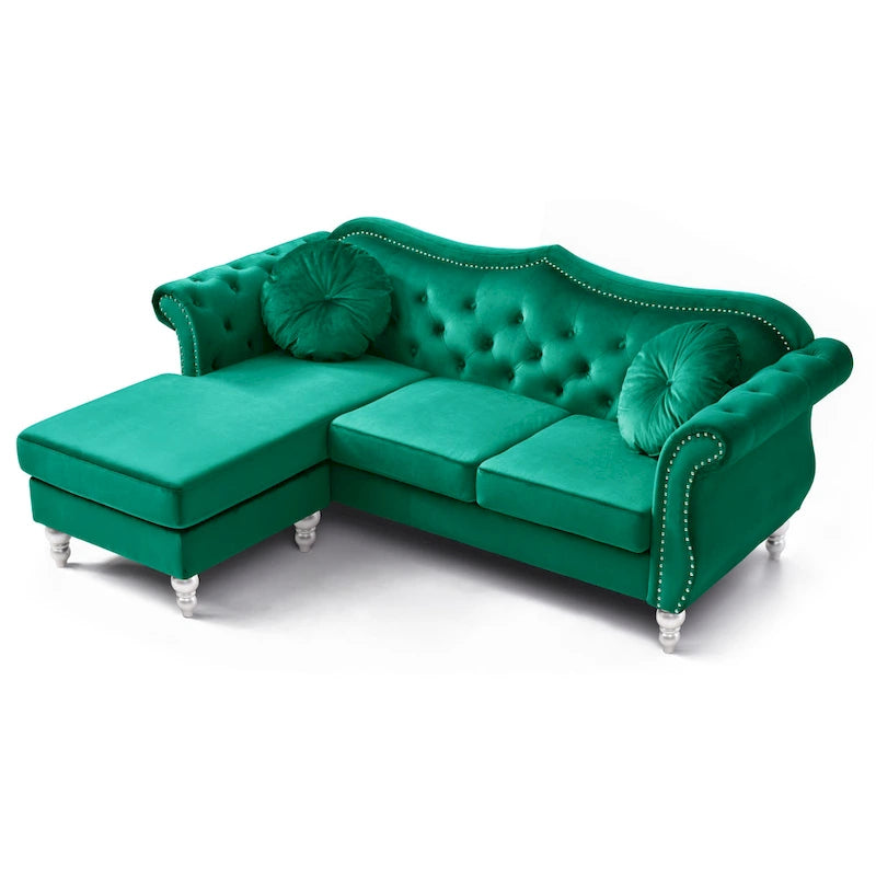 Hollywood-Samtsofa mit beidseitig montierbarer Chaiselongue