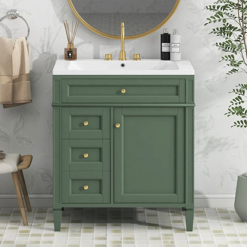 Badezimmerschrank mit integriertem Waschbecken und Kippschublade