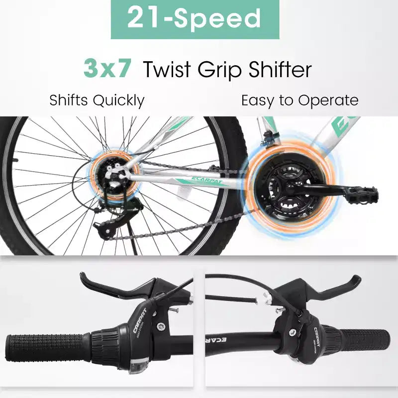 Zeus & Ruta 26 Zoll Mountainbike mit 21-Gang-Schaltung, Federgabel, V-Brake, Fahrrad mit Karbonstahlrahmen für Jugendliche und Damen