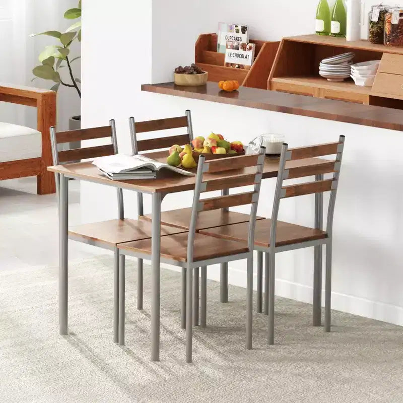 HOMCOM Modernes 5-teiliges Esszimmertisch-Set aus Holz, 1 Tisch und 4 Stühle mit Metallbeinen, geeignet für den Außenbereich