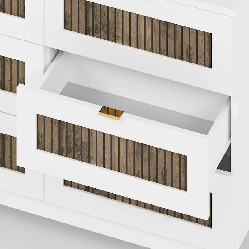 Rustikale Holzkommode im Landhausstil mit 6 Schubladen, Aufbewahrungsschrank fürs Schlafzimmer mit Metallgriffen