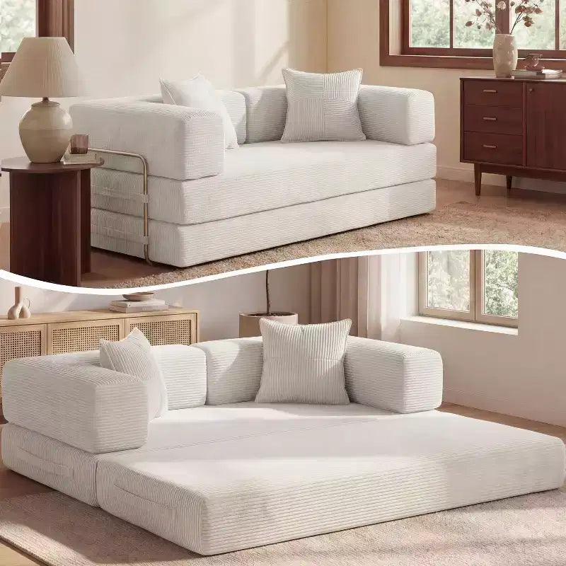 Dyonery 65-Zoll 5-in-1-Schlafsofa, zu einem Doppelbett umbaubar, mit festem Metallrahmen, Cord