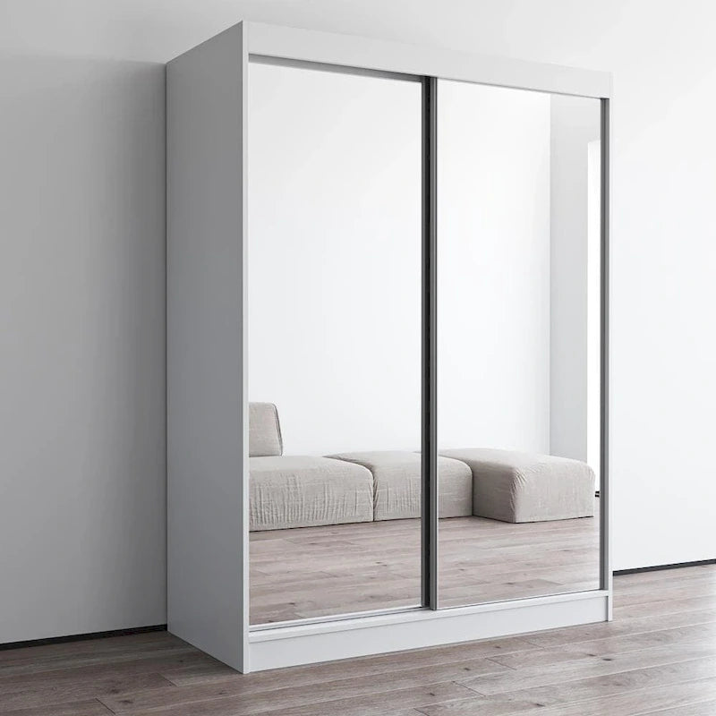 Spiegel-Kleiderschrank mit 2 Türen in Hochglanz-Optik | 120 oder 150 cm breit