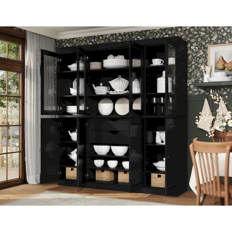Küchenbuffet aus 100 % Massivholz mit Glas- oder Holztüren und 2-Schubladen-Set, 65 x 71,5