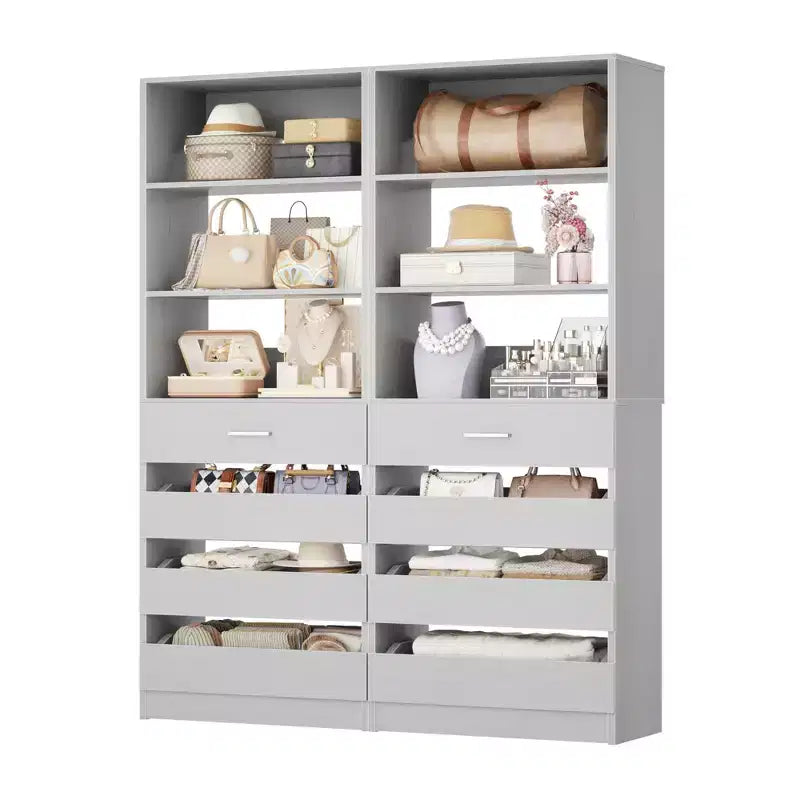 Schrankorganisationssystem mit Holzschubladen und Regalen