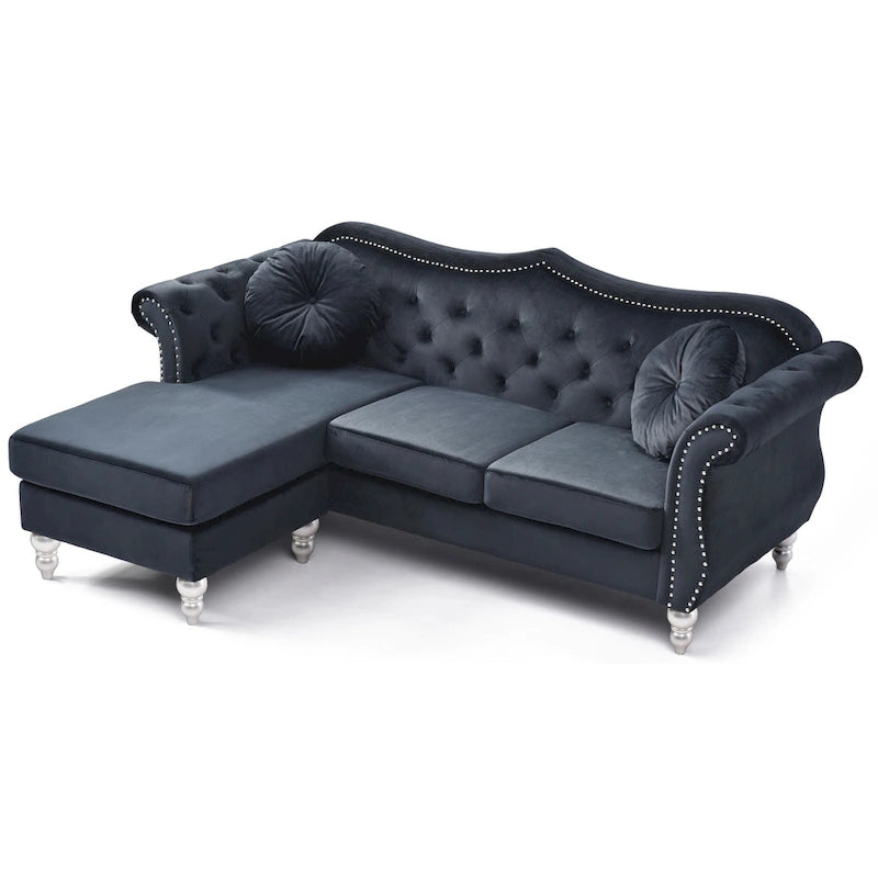 Hollywood-Samtsofa mit beidseitig montierbarer Chaiselongue