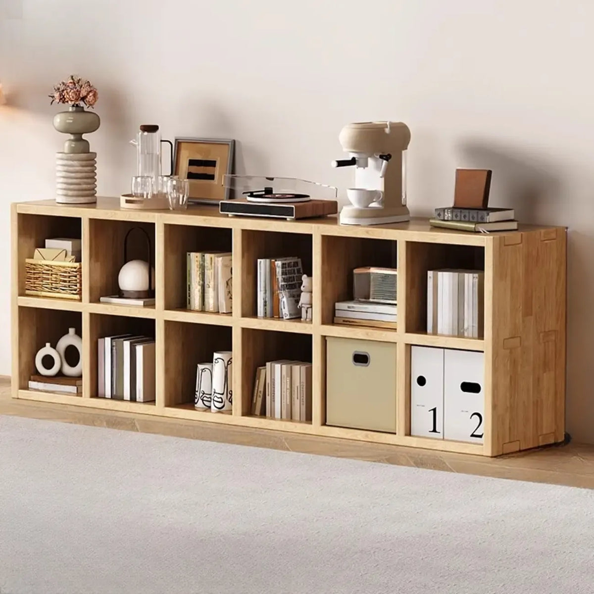 Modernes horizontales 8-faches Holzregal in Natur-Optik
