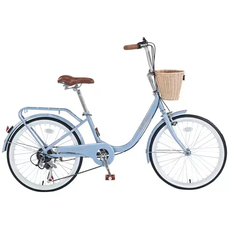 Okak 22-Zoll-Cruiser-Fahrräder mit Frontkorb, Mädchenfahrrad mit Stahlrahmen, V-Bremse und Komfortsattel, Fahrrad für Mädchen und Frauen