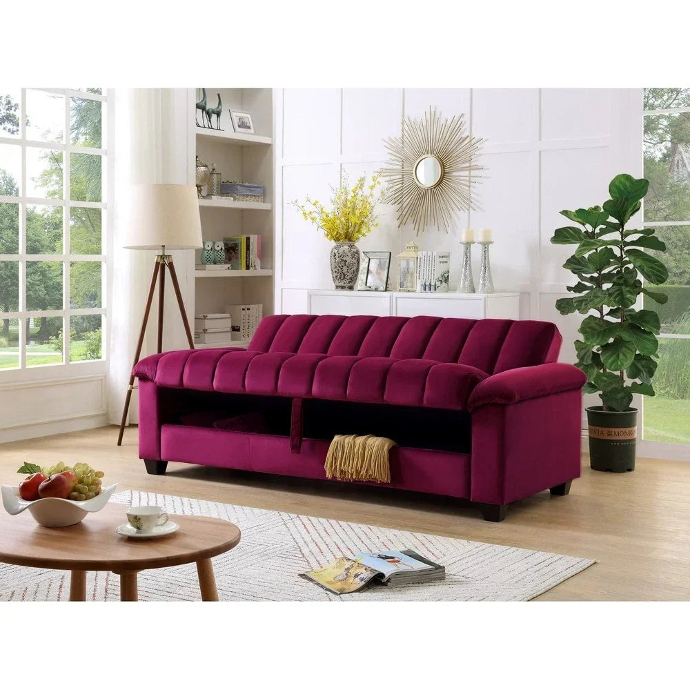 Wandelbares Schlafsofa für das Wohnzimmer mit stoffbezogener Rückenlehne in Rillenoptik