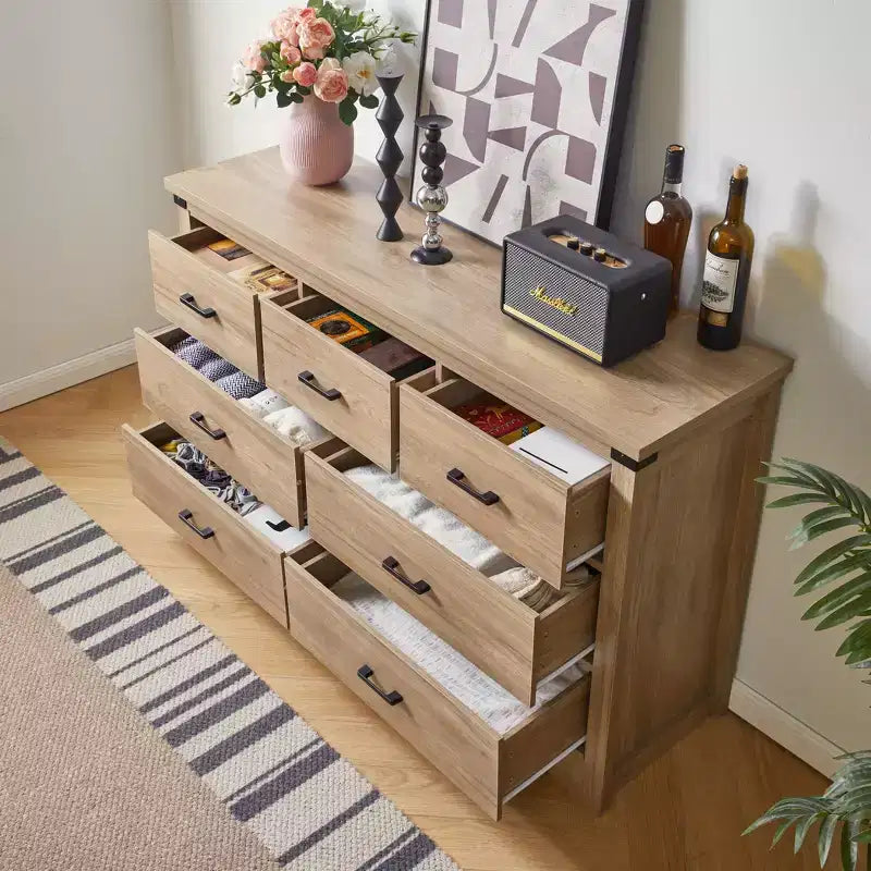 Landhaus-Kommode mit 7 Schubladen fürs Schlafzimmer, 31,4 hohe Kommoden & Kommode, rustikale Holzkommode mit Metallgriffen, Aufbewahrungsorganizer für Kleiderschrank im Schlafzimmer