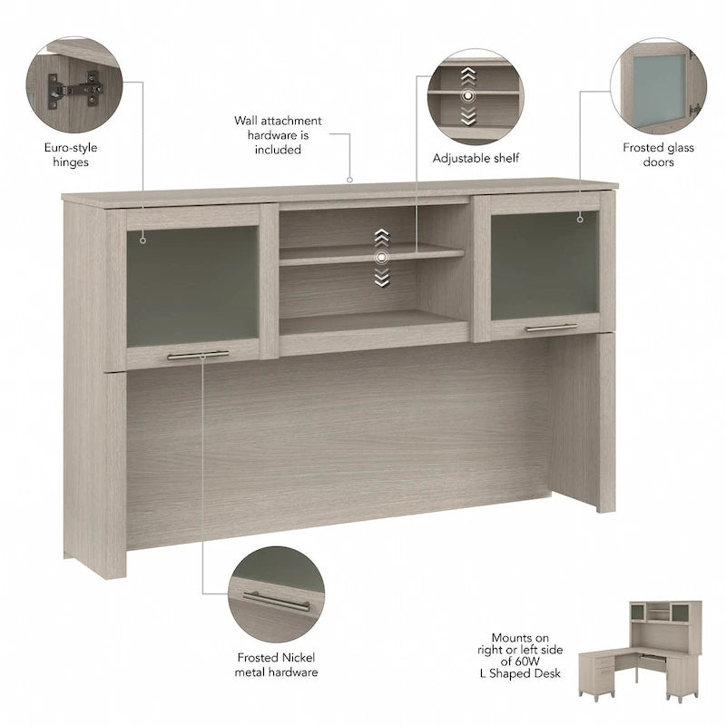 Bush Furniture Somerset 60 Zoll breiter L-förmiger Schreibtisch mit Aufsatzregal und Stauraum