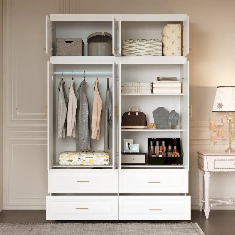 Kleiderschrank-Organizer, Kleiderschränke mit Hängestange und 4 Schubladen, großer Stauraum