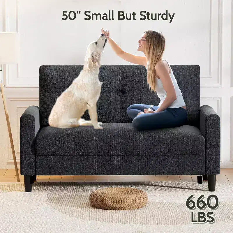 Dyonery 2-Sitzer-Sofa, Zweisitzer-Couch für Büro und kleine Räume, 61 cm tiefe Sitzfläche, FSC-zertifizierter Massivholzrahmen, werkzeugloser Aufbau