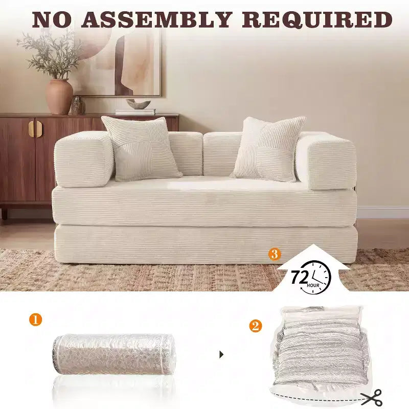 Dyonery 65-Zoll 5-in-1-Schlafsofa, zu einem Doppelbett umbaubar, mit festem Metallrahmen, Cord