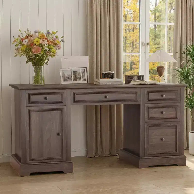 60-Zoll-Schreibtisch im Landhausstil fürs Homeoffice – Holzschreibtisch mit Schubladen und Stauraum im Schrank, rustikaler Schreibtisch für Arbeit und Studium