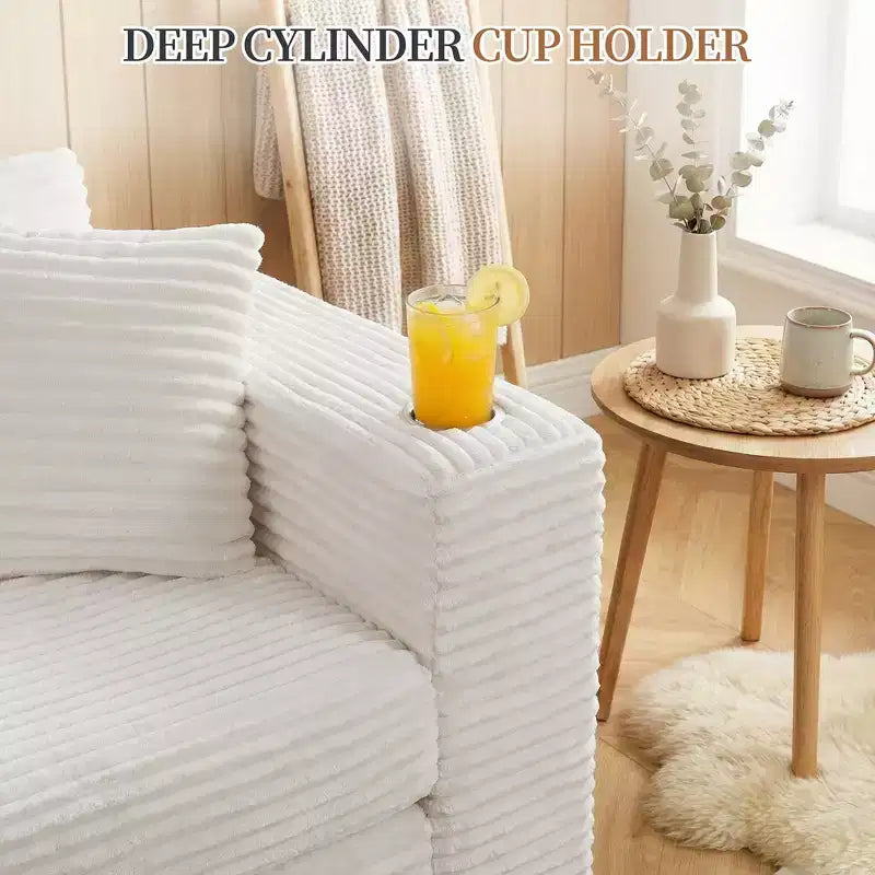 Celebalcony 103 modulares, rahmenloses Ecksofa, L-förmige Récamiere mit 2 Getränkehaltern, weiches Cord-Cloud-Sofa für das Wohnzimmer, keine Montage erforderlich