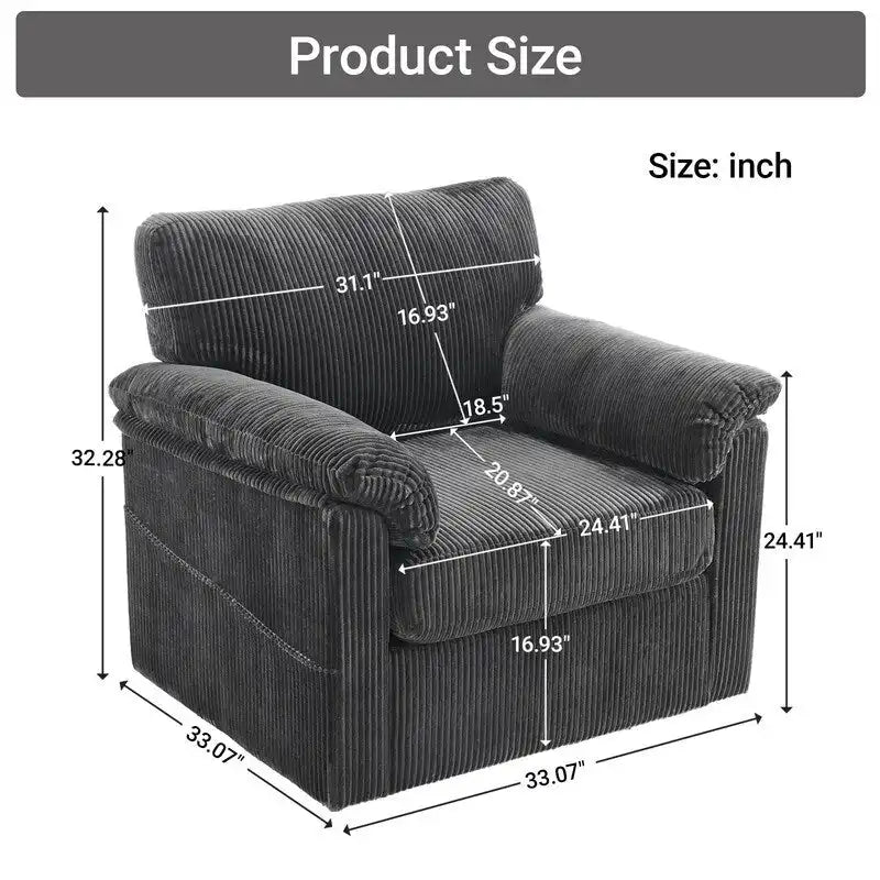 33-Zoll-Drehsessel aus Cord