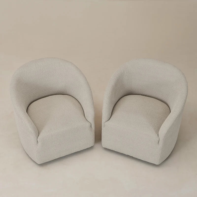 KINWELL 32 W Bouclé-gepolsterter drehbarer Fasssessel (2er-Set)