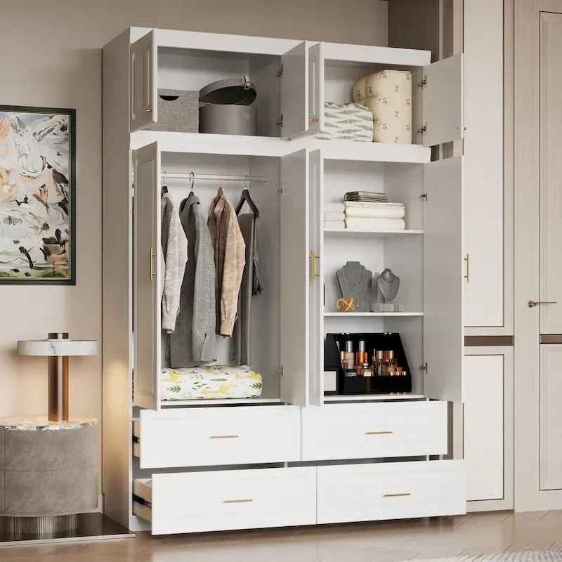 Kleiderschrank-Organizer, Kleiderschränke mit Hängestange und 4 Schubladen, großer Stauraum