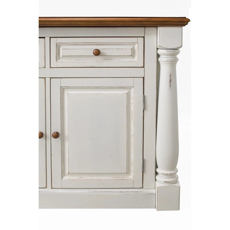 Homestyles Monarch 3-teiliges Kücheninsel-Set aus cremeweißem Holz mit ausklappbarer Holzplatte – 48 x 25 x 36