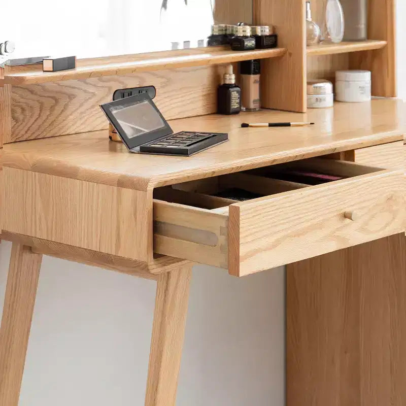 GDFStudio Crichton moderner Schminktisch aus massiver Eiche mit 4 Schubladen und Ablageflächen